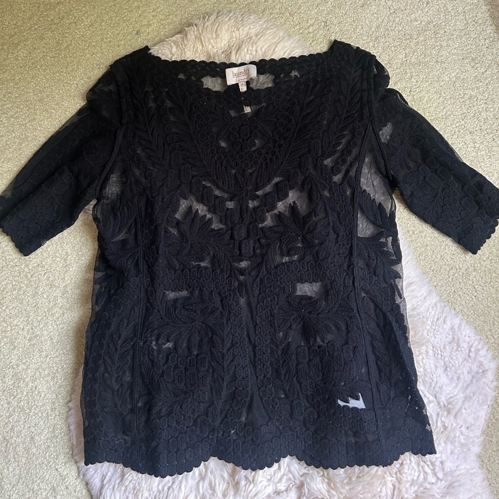 Black Crochet Lace Tunic Top